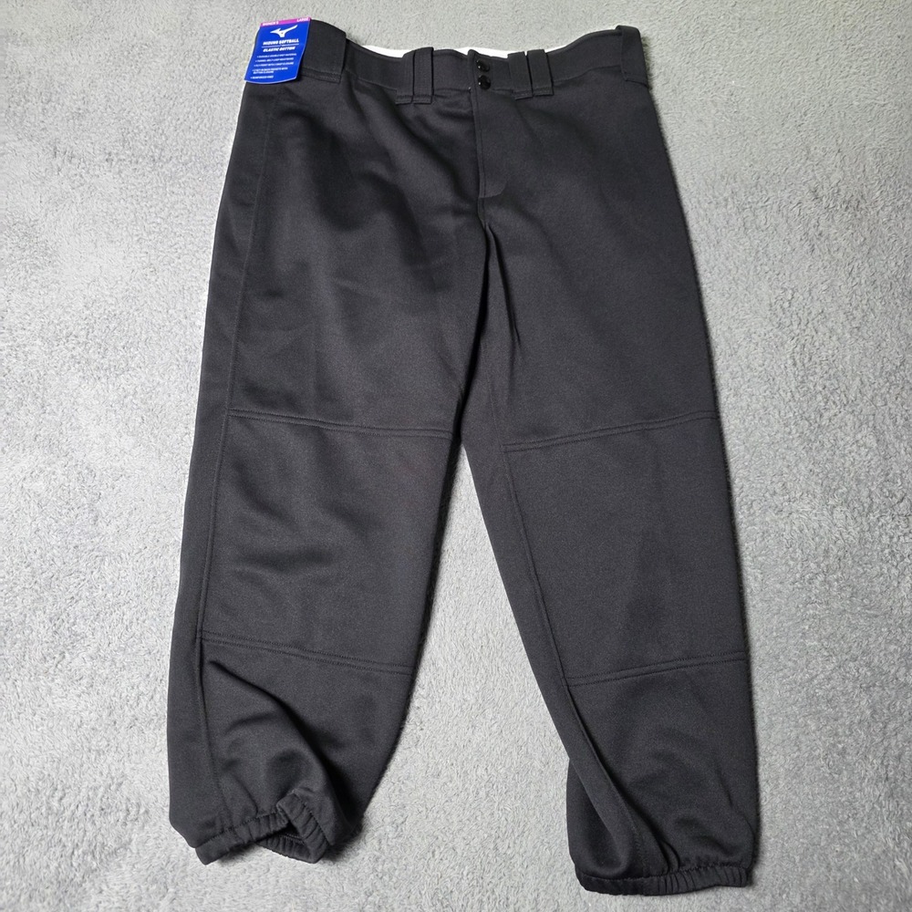 Mizuno Womens Large Softball Pants Black Elastic Bottom Reinforced Knee 350150